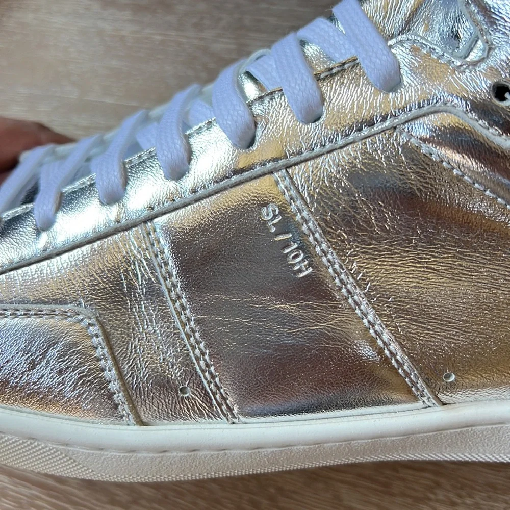 Saint Laurent Court Classic High Top Patent Leather Sneaker Metallic Size 44 - Picture 8 of 9
